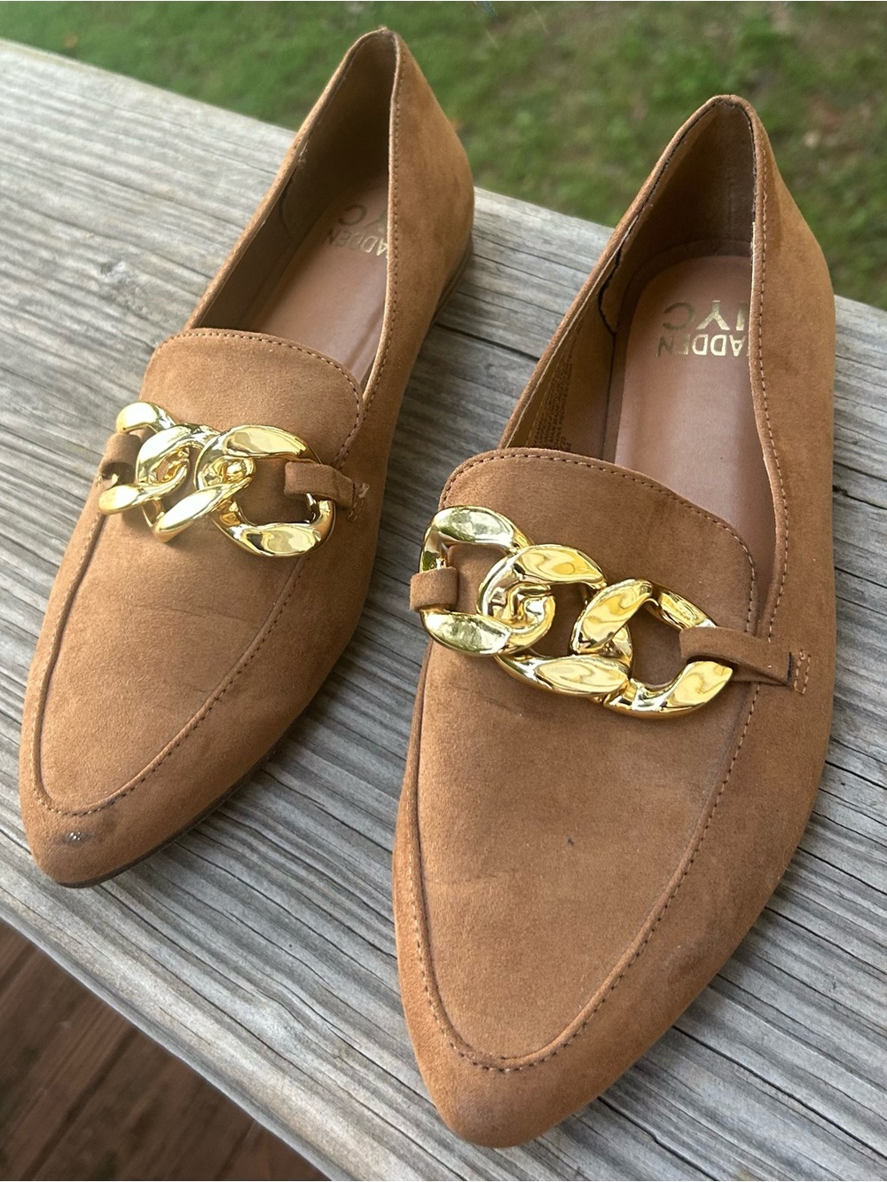 MADDEN NYC Suede Chain-Accent Loafers